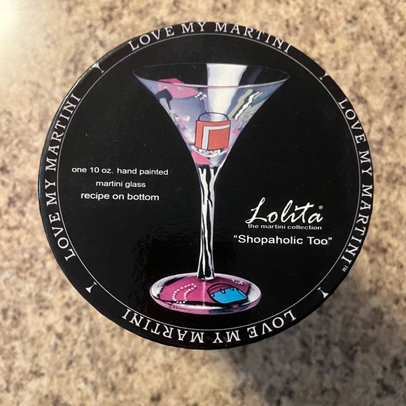 NWT Lolita Shopaholic Too Hand Painted Martini Glass in Original Box - Picture 2 of 15